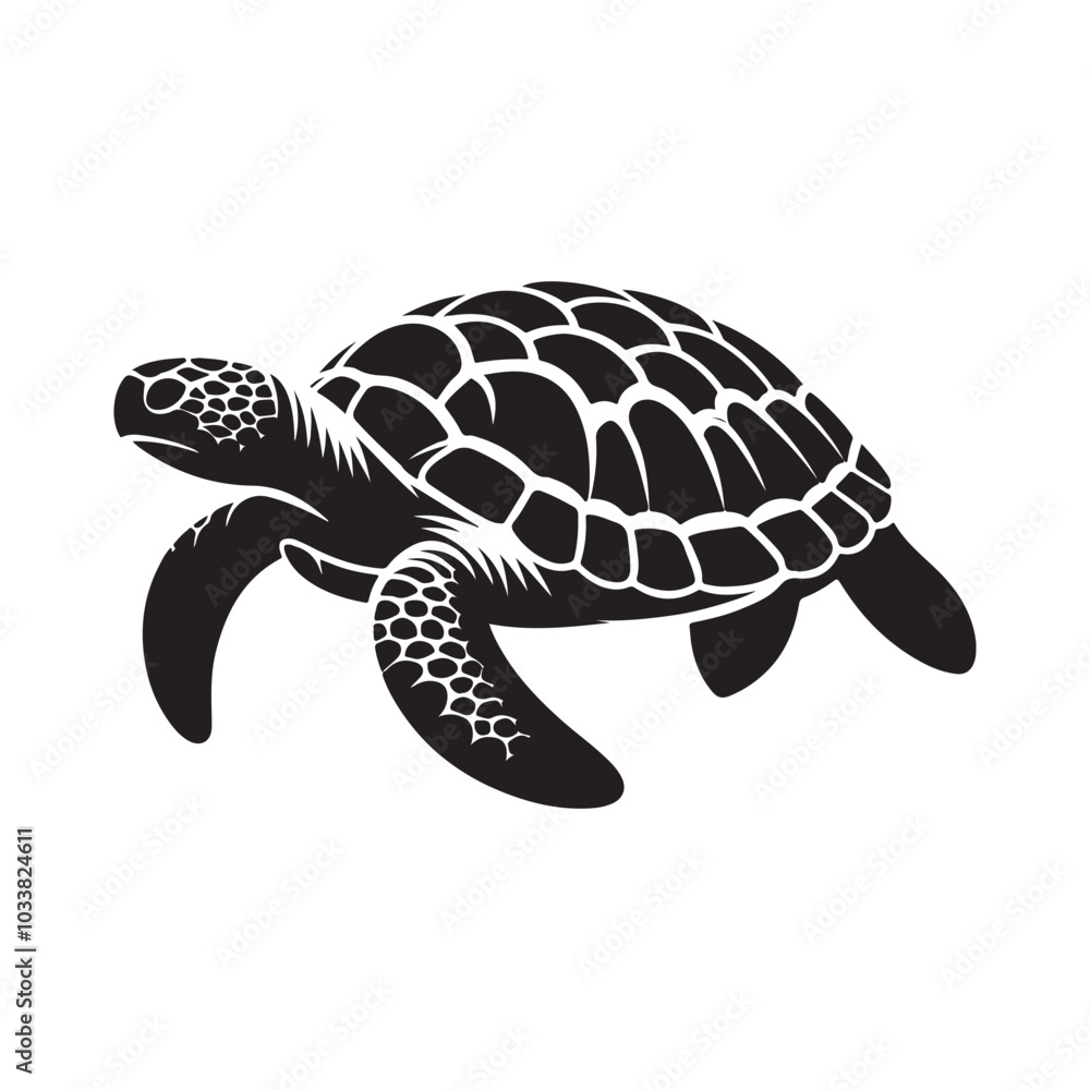 Fototapeta premium Turtle in Silhouette Shadow Illustration on a White Background.