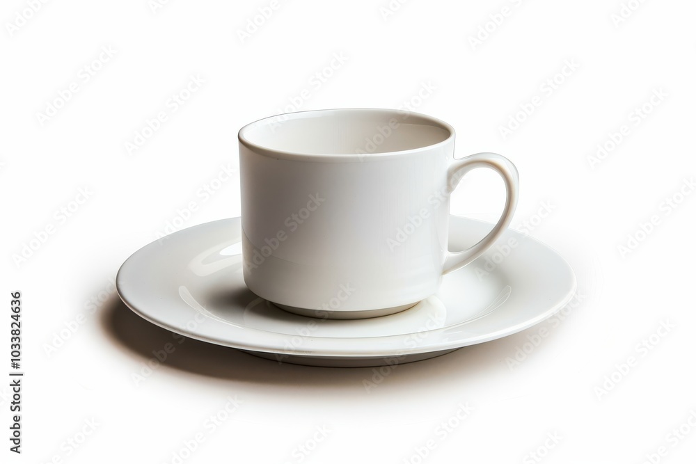 Empty Cup with Plate Isolated on a White Background Perfect for Café Menu Designs, Promotions, or Product Display in Gastronomy Empty Cup with Plate Isolated on a White Background Perfect for Café Menu Designs, Promotions, or Product Display in Gastronomy