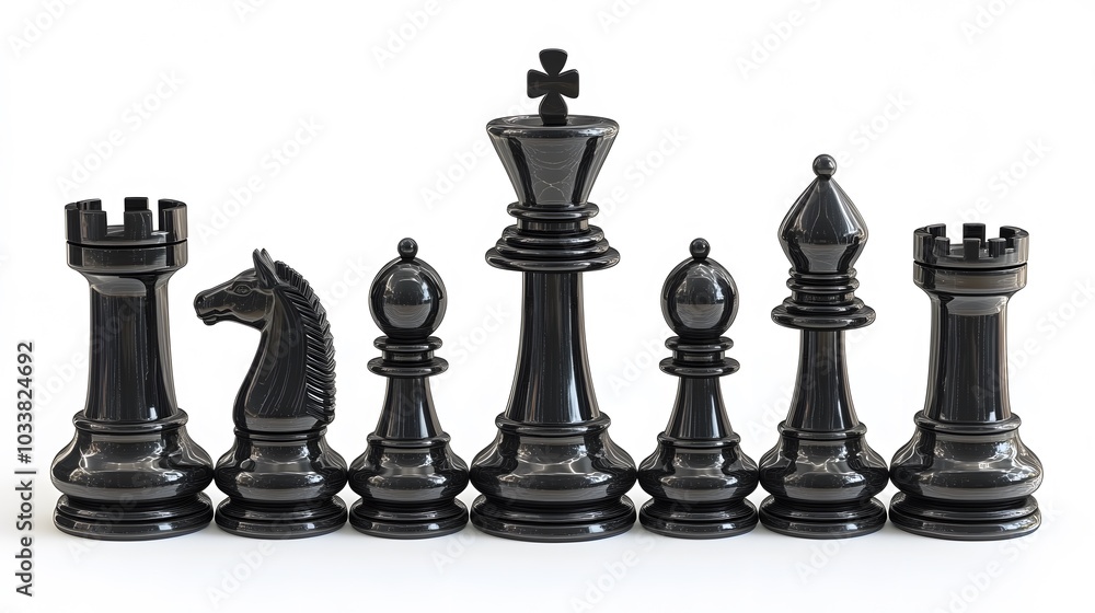 Chess black set isolated on white background. 3d illustration. Chess black set isolated on white background. 3d illustration.
