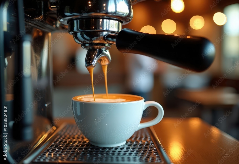Espresso Machine Pouring Coffee into Cup Espresso Machine Pouring Coffee into Cup