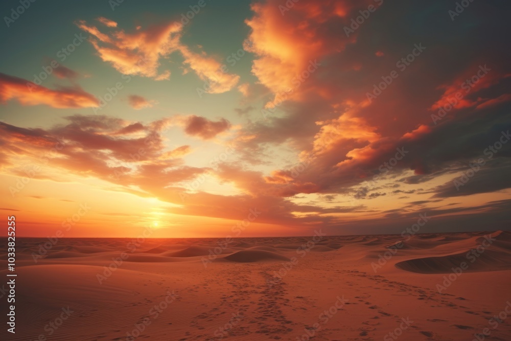 Fototapeta premium Sunset over dunes outdoors horizon nature.