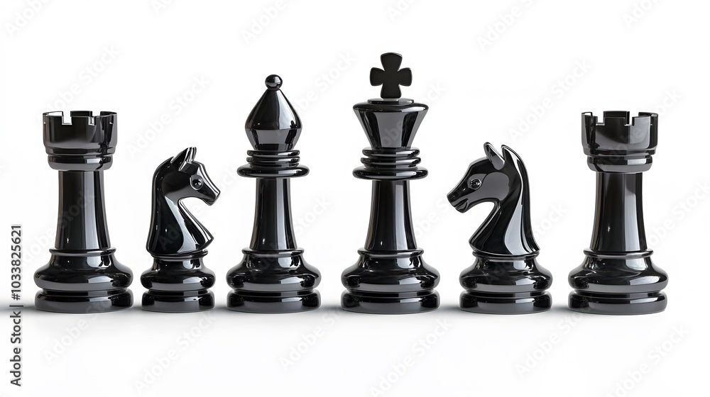 Chess black set isolated on white background. 3d illustration. Chess black set isolated on white background. 3d illustration.