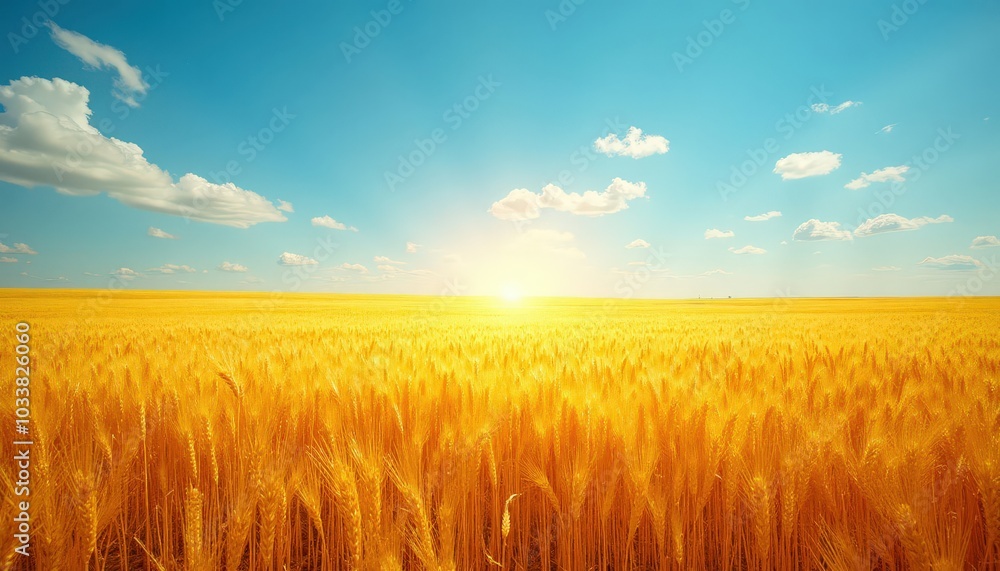Golden Wheat Field Under Sunny Sky . Golden Wheat Field Under Sunny Sky .