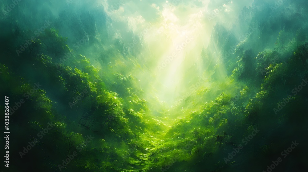 Hand-painted enchanted forest filled with soft glowing light, mystical animals, and lush watercolor vegetation Hand-painted enchanted forest filled with soft glowing light, mystical animals, and lush watercolor vegetation