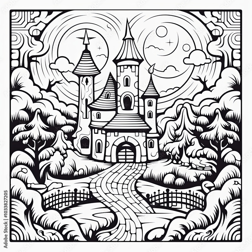 Magic halloween coloring page. Simple outline and shapes, easy and big coloring page. Single coloring page black and white Magic halloween coloring page. Simple outline and shapes, easy and big coloring page. Single coloring page black and white