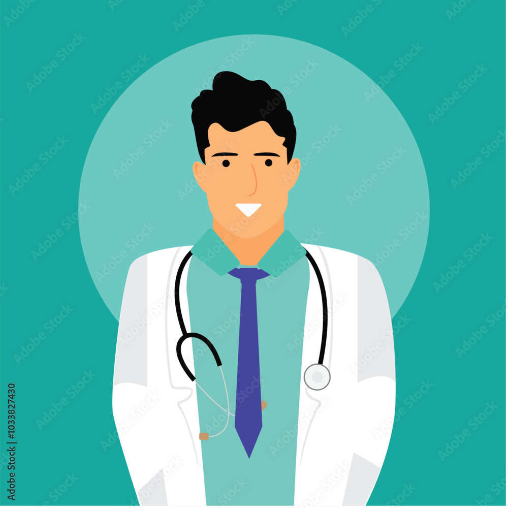 Fototapeta premium Young smiling doctor with stethoscope, medical specialist Medicine concept. 3d vector people character illustration. Cartoon minimal style.