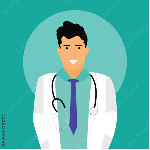 Young smiling doctor with stethoscope, medical specialist Medicine concept. 3d vector people character illustration. Cartoon minimal style.