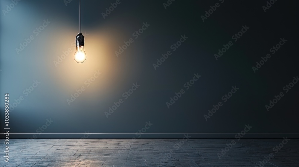 Dark empty room with single flickering light bulb casting long shadows, emphasizing absence of power and eerie atmosphere, minimalist setting with focus on light bulb's glow. Dark empty room with single flickering light bulb casting long shadows, emphasizing absence of power and eerie atmosphere, minimalist setting with focus on light bulb's glow.