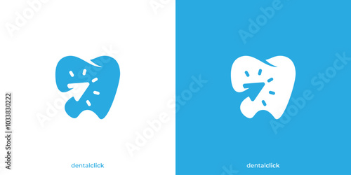 Dental Click Logo. Tooth and Cursor Click with Minimalist Style. Dental Care Logo, Icon, Symbol, Vector, Design Inspiration.