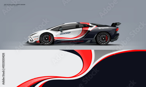 Sport racing supercar wrap livery design white and red color combination for universal medium vector eps10 ready to print printable file