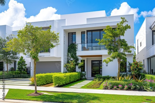 White contemporary townhouse architecture building villa.