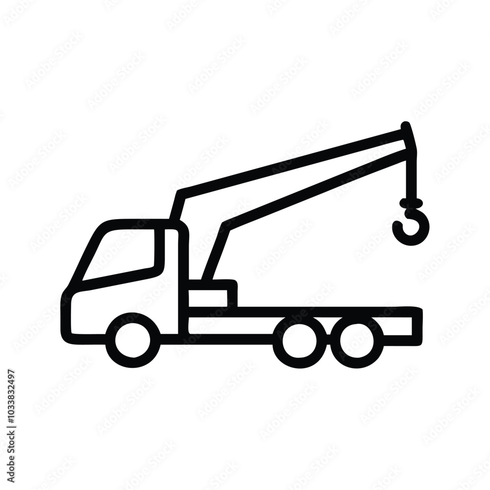 Picker Truck with Crane Arm Silhouette Vector Line Art Illustration Picker Truck with Crane Arm Silhouette Vector Line Art Illustration