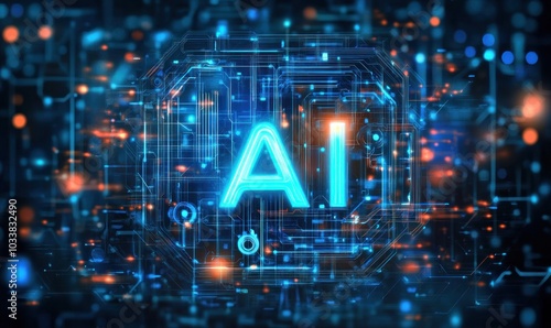 Futuristic AI Circuit Board with Glowing Blue Lights