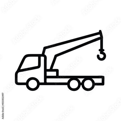 Picker Truck with Crane Arm Silhouette Vector Line Art Illustration
