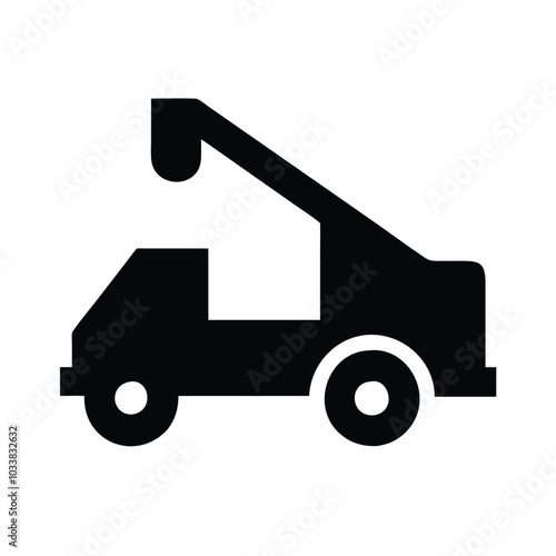 Picker Truck with Crane Arm Silhouette Vector Line Art Illustration