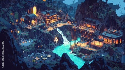 Mountain cave casino with pixel art poker goat racing troll regeneration daynight cycle photo