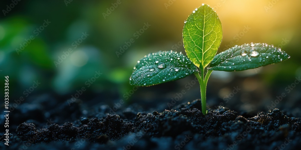 Fresh Green Seedling with Morning Dew Fresh Green Seedling with Morning Dew