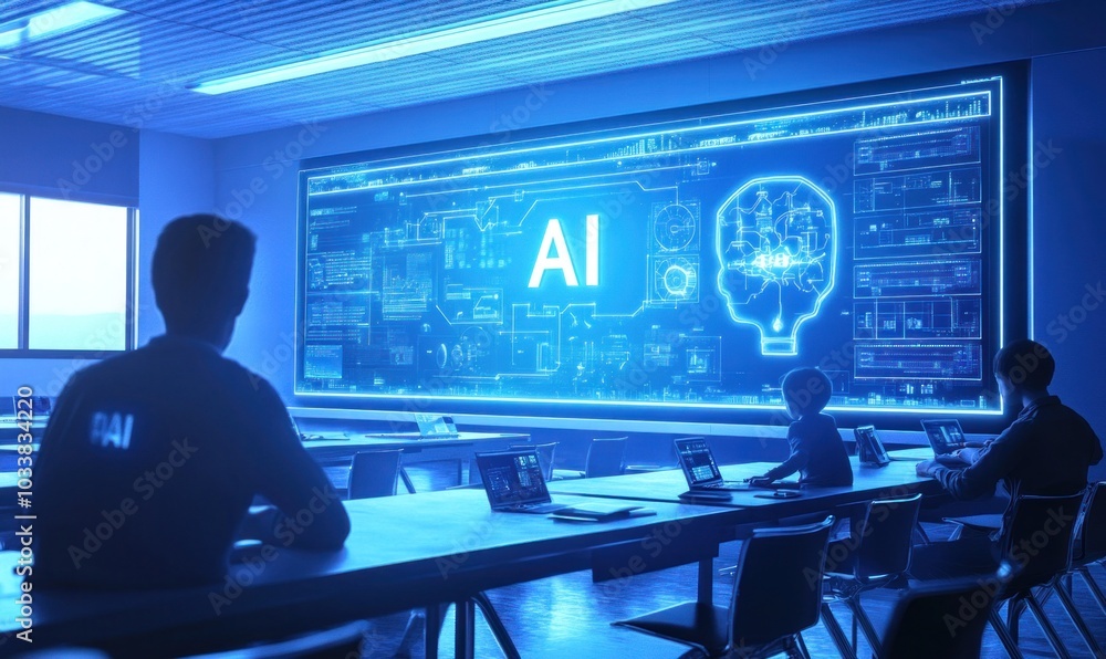 Futuristic Classroom with AI Learning Technology Futuristic Classroom with AI Learning Technology