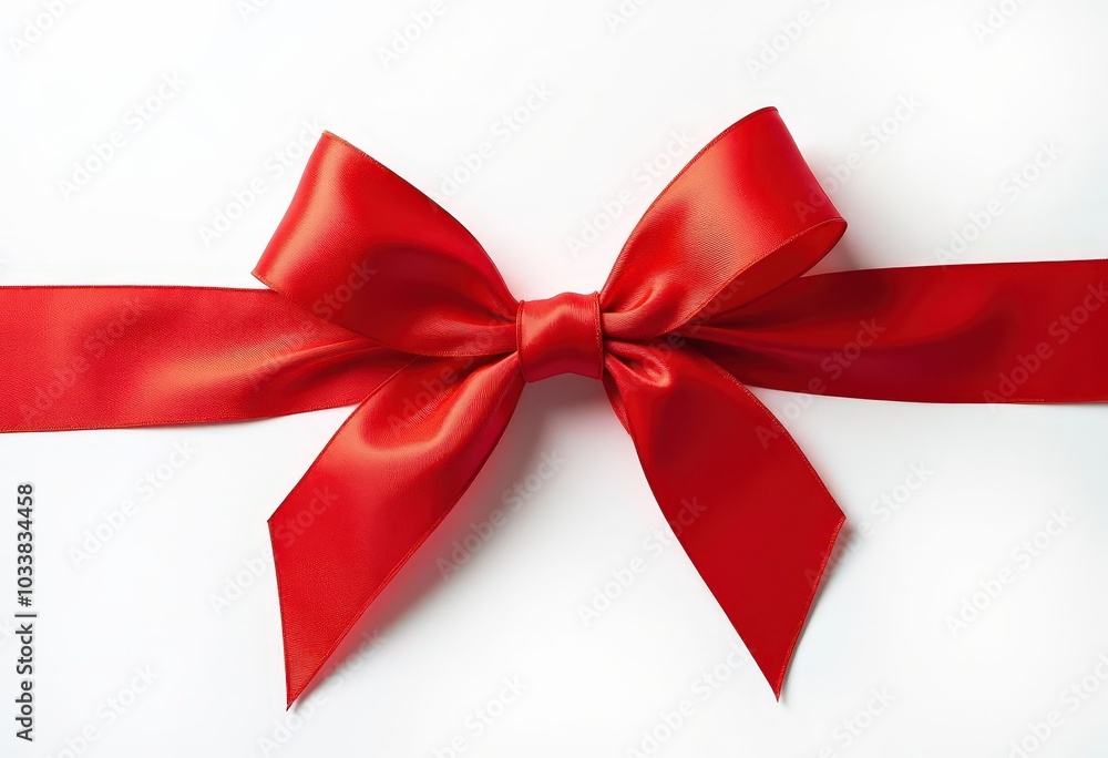 Fototapeta premium Red Satin Bow on White Background