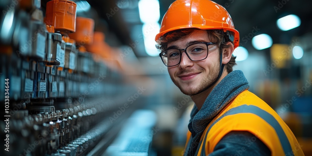 Factory Worker Smiling in Safety Gear
Factory Worker Smiling in Safety Gear
