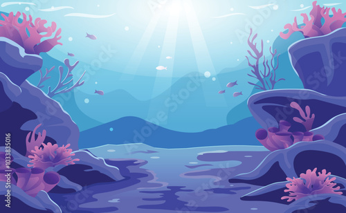 Underwater Cartoon illustration Background Landscape Vector