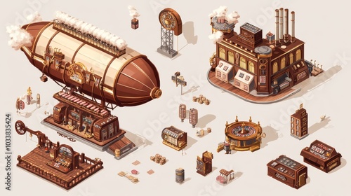 Airship casino with zeppelin roulette pneumatic tube chip delivery and steampowered slot machines photo