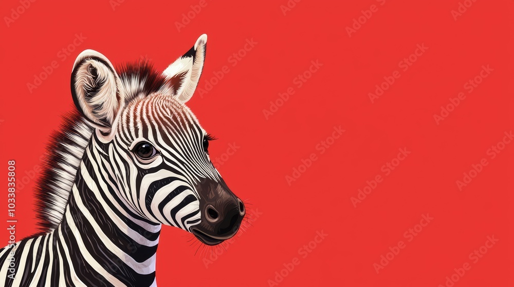 A zebra with striking black and white stripes against a vibrant red background A zebra with striking black and white stripes against a vibrant red background
