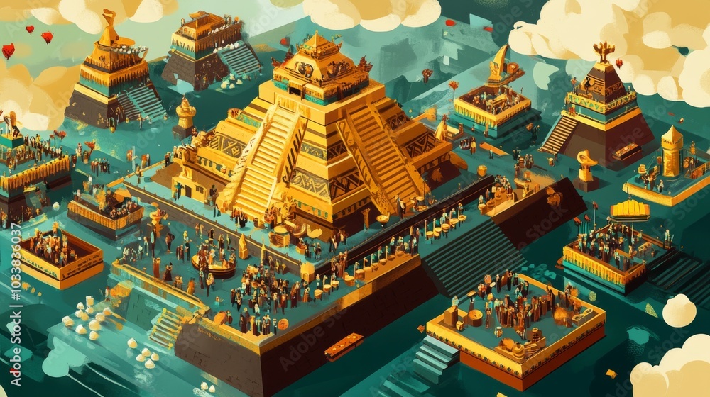 custom made wallpaper toronto digitalFloating Tenochtitlan casino city isometric vector art scene