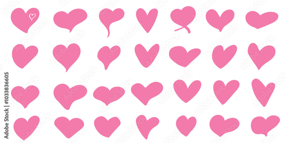 Set of different simple red hearts isolated on white for Valentines day card or t-shirt design. Hand drawn style. Vector illustration. Set of different simple red hearts isolated on white for Valentines day card or t-shirt design. Hand drawn style. Vector illustration.