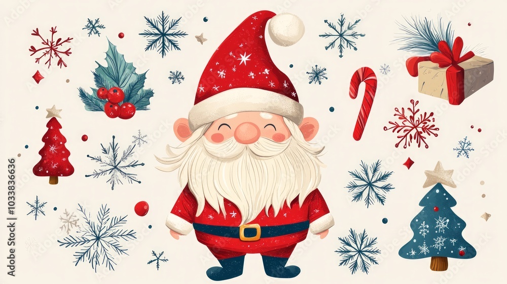 Festive illustration featuring a cheerful Santa and holiday elements. Festive illustration featuring a cheerful Santa and holiday elements.