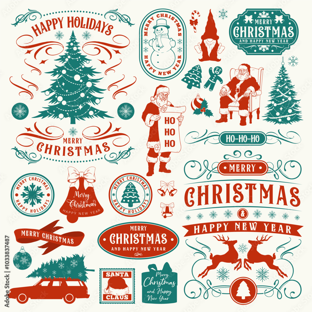 Fototapeta premium New Year set elements colorful