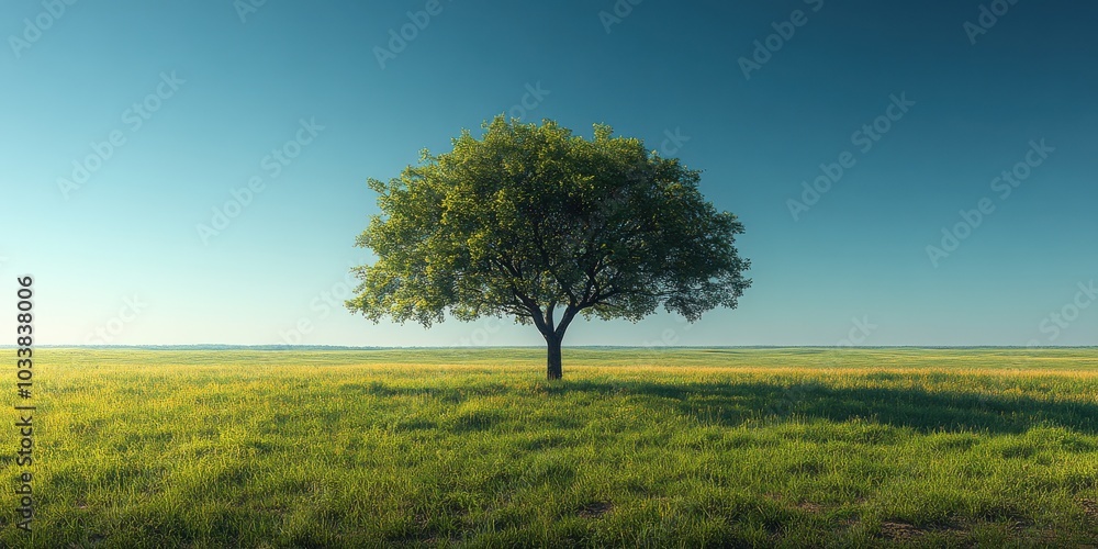 Solitary Tree on Expansive Grassy Field Solitary Tree on Expansive Grassy Field