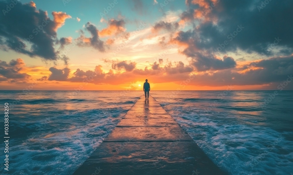 Fototapeta premium Peaceful Sunset Over Ocean Pier
