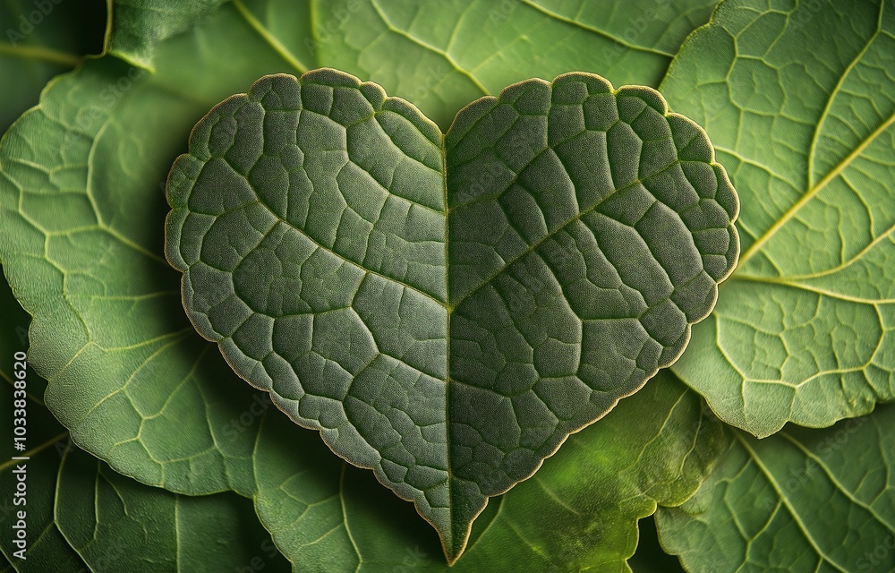 Obraz premium The heart-shaped green leaf found in nature.