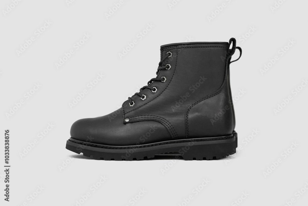Black leather boots on white background. Fashion Black leather boots on white background. Fashion