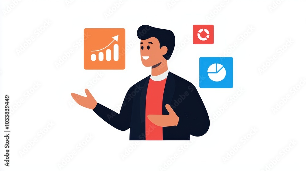 A smiling man presenting data visuals, growth and analytics A smiling man presenting data visuals, growth and analytics