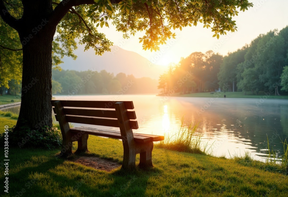 Sunset Bench by the Lake .