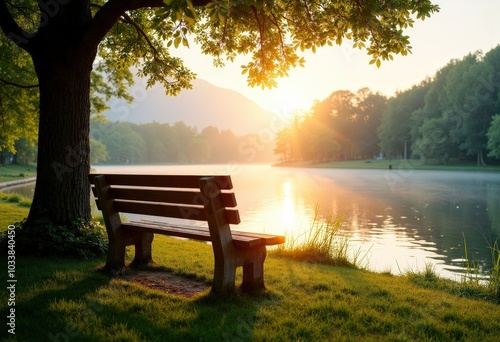 Obraz na płótnie Sunset Bench by the Lake . w salonie