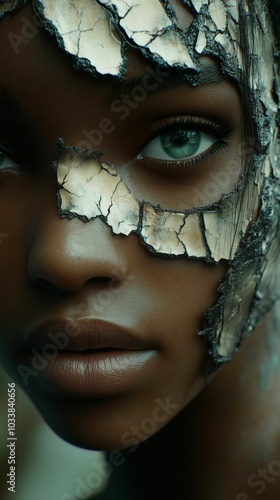 Wallpaper Mural Close-Up Portrait of Woman with Cracked Texture Resembling Tree Bark Torontodigital.ca