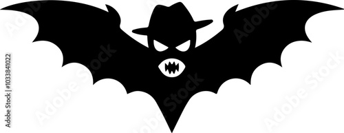 Vector silhouette of a menacing bat with a fedora, ideal for Halloween or horror-themed designs. photo