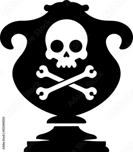 Stylized Vector Skull and Crossbones in Black on an Ornate Vessel - Ideal for Halloween or Gothic Designs