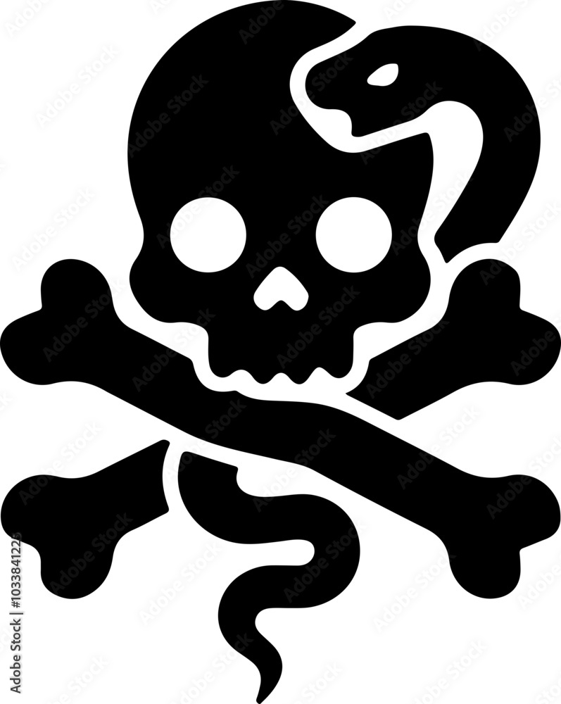 Stylized Skull and Snake Symbol: A minimalistic black and white design suitable for tattoos or graphic design projects. Stylized Skull and Snake Symbol: A minimalistic black and white design suitable for tattoos or graphic design projects.