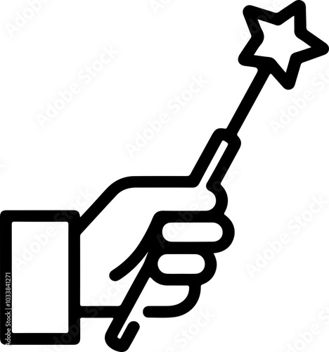 Minimalist Icon: A Hand Holding a Magic Wand with Star, Suitable for Fantasy Designs and Illustrations