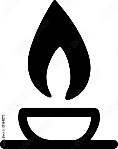 Stylized Candle Flame Design: A minimalist black silhouette of a flame above a bowl, ideal for tranquility and ambiance themes.