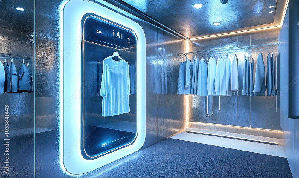 Futuristic Smart Closet with Digital Interface Display Futuristic Smart Closet with Digital Interface Display