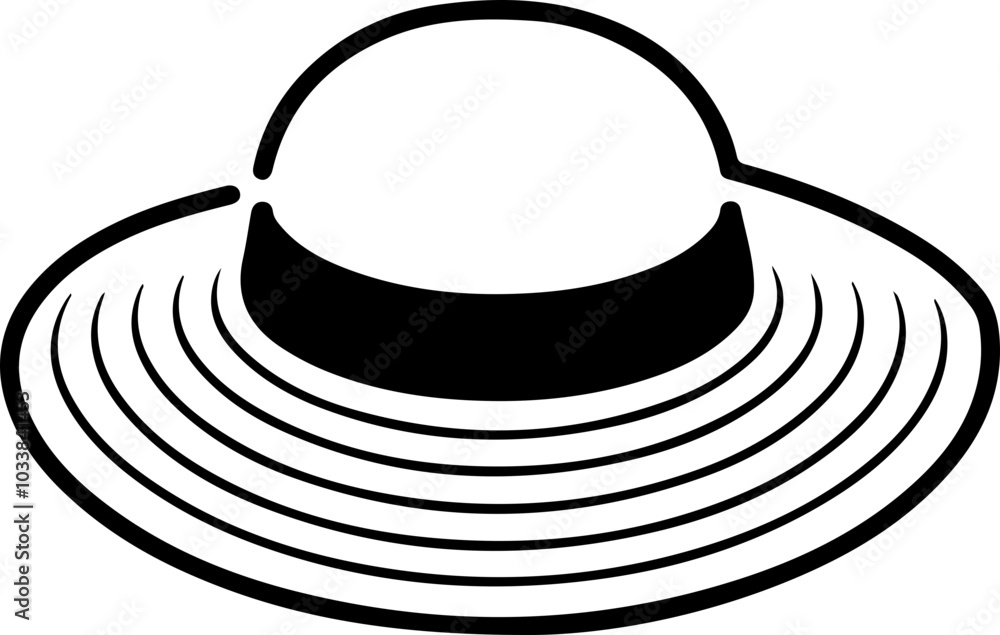Minimalist Black and White Illustration of a Wide-Brimmed Hat for Fashion or Summer Themes Minimalist Black and White Illustration of a Wide-Brimmed Hat for Fashion or Summer Themes