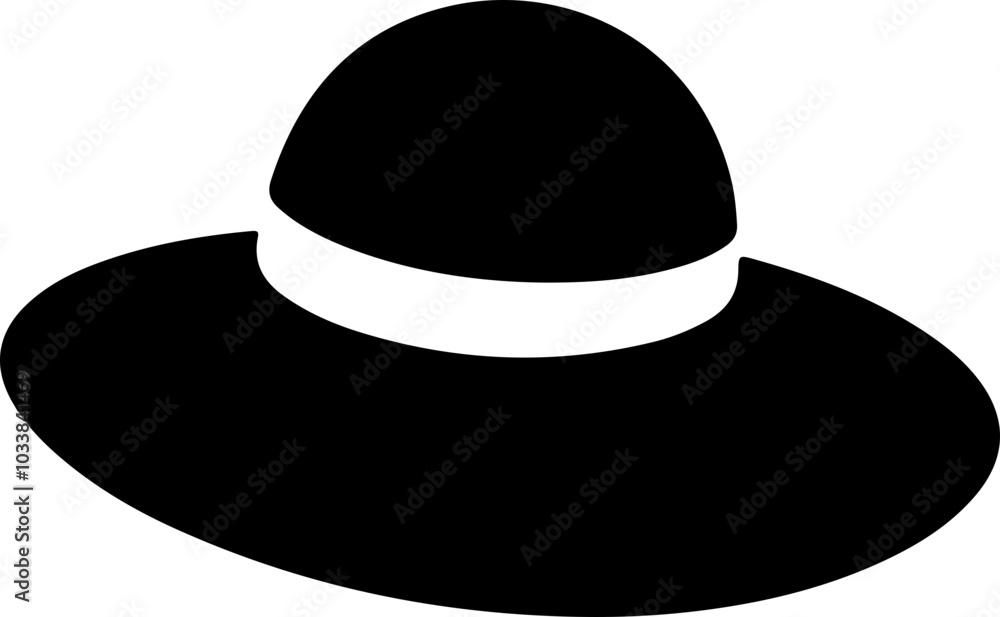 Minimalistic Black Silhouette of a Wide-Brim Hat for Fashion and Design Applications