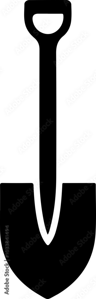 Minimalist vector illustration of a black shovel, symbolizing construction and gardening; suitable for design and educational purposes. Minimalist vector illustration of a black shovel, symbolizing construction and gardening; suitable for design and educational purposes.