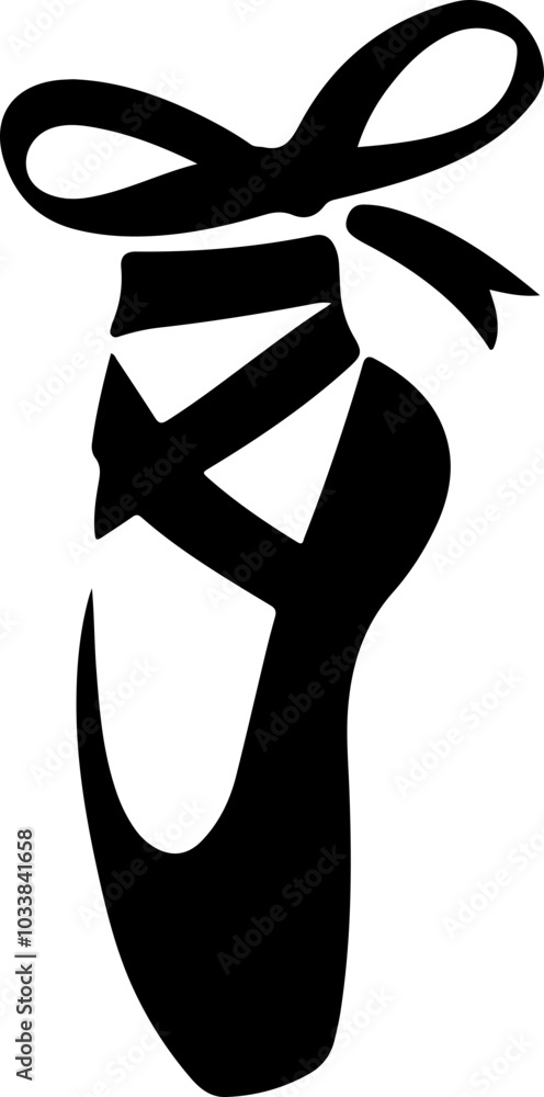Stylized Black Ballet Shoe: A sleek and elegant vector representation ideal for dance-themed projects. Stylized Black Ballet Shoe: A sleek and elegant vector representation ideal for dance-themed projects.