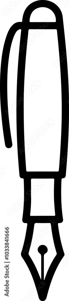 Minimalist vector illustration of a fountain pen in black outline style; ideal for writing, design, and education themes. Minimalist vector illustration of a fountain pen in black outline style; ideal for writing, design, and education themes.
